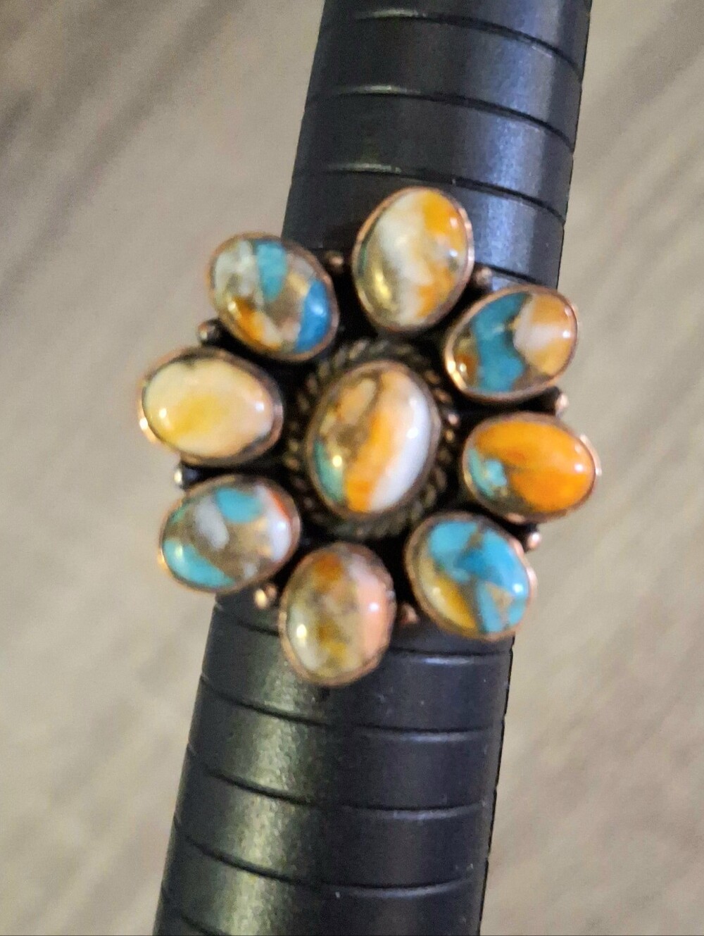 Ring Orange Spiny Oyster Cluster Copper Adjustable Sizes 8-10